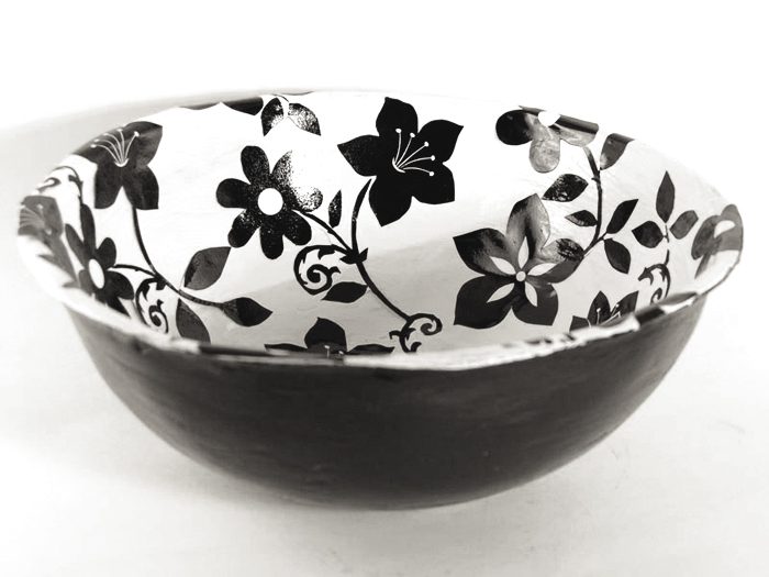 Black and White Floral Paper Mache Bowl — EPC Crafts