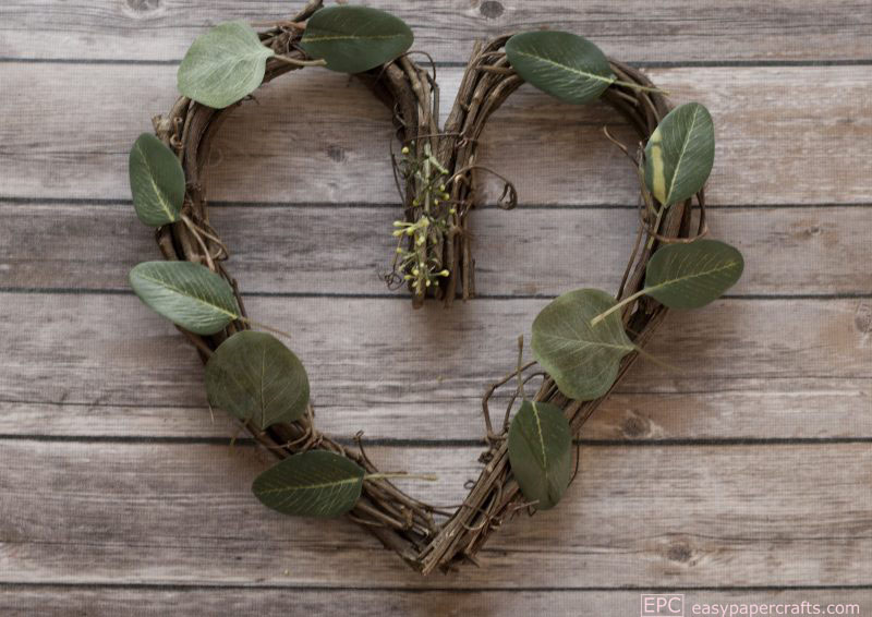 silk green leaves on heart wreath DIY