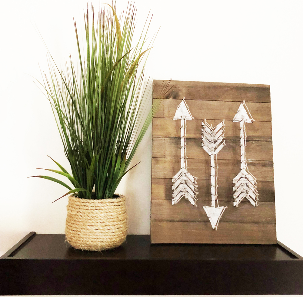 painted barnwood plaque with string art