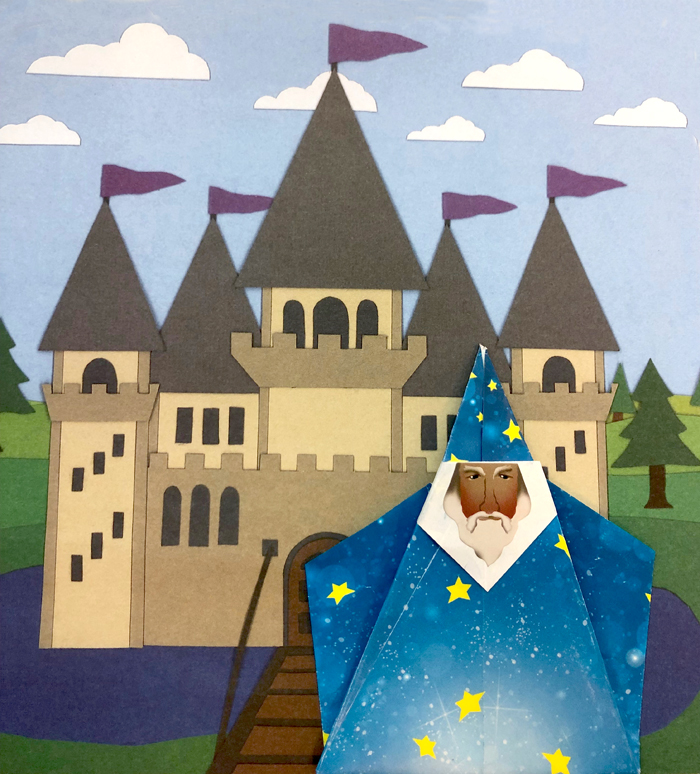 wizard in front of castle