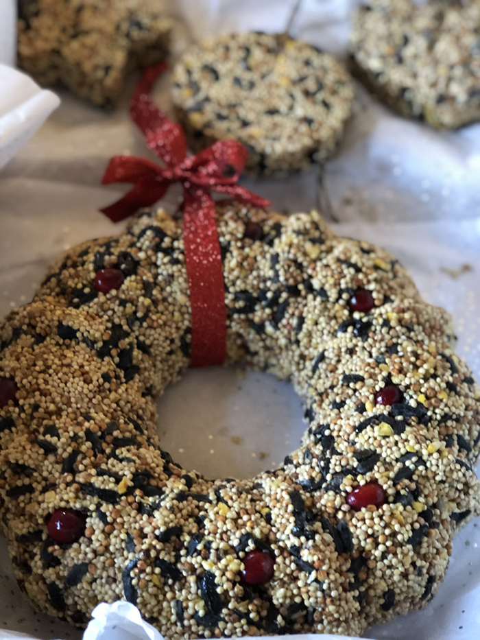 wreath shaped easy DIY birdseed ornamnet