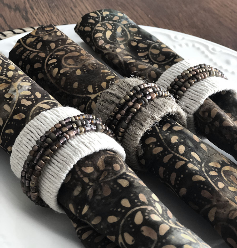 three boho style paper tube napkin rings